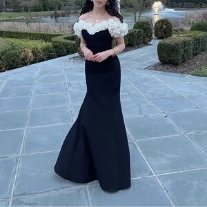 Elegant Black and White Off-Shoulder Dress